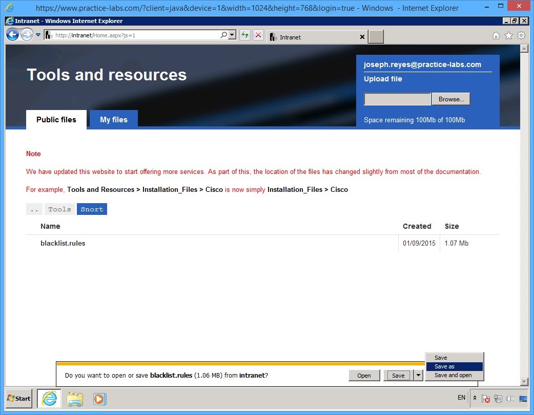 Practice Labs screenshot.